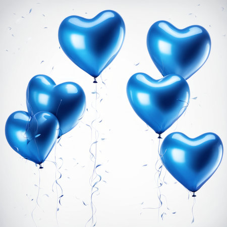 Blue color Heart shaped balloons isolated on white backgroundの素材