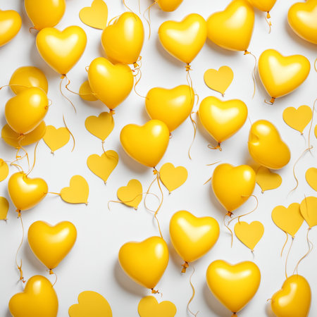 Yellow color Heart shaped balloons isolated on white backgroundの素材