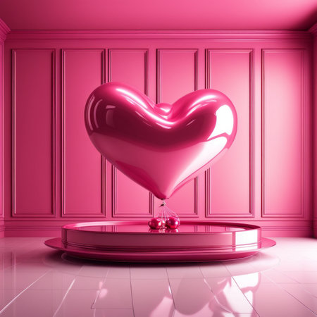 Pink Heart balloon levitated, floating in pink room, love surprise valentine gift.の素材