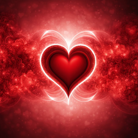 Red Heart shape with bokeh backgroundの素材