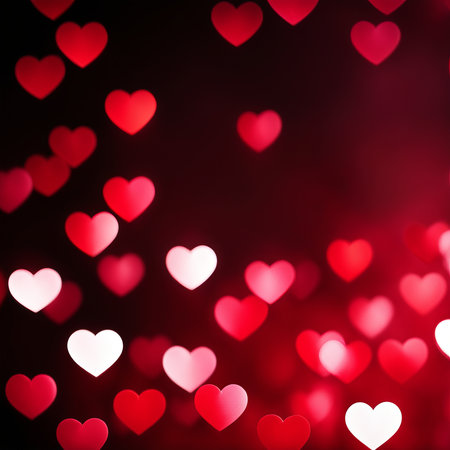 Red hearts bokeh backgroundの素材