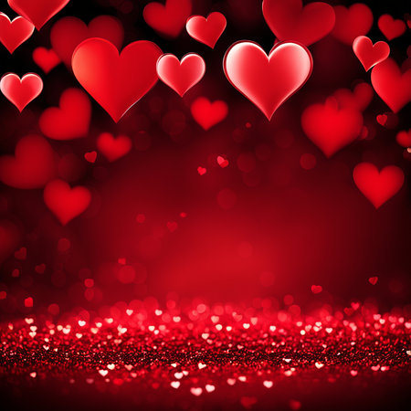 Red hearts bokeh backgroundの素材