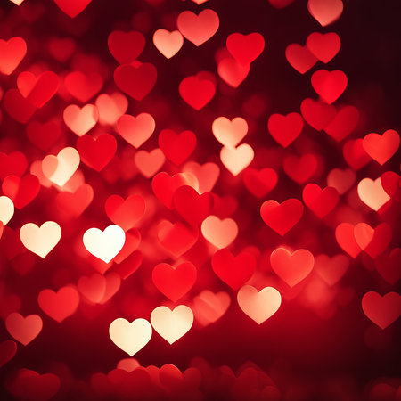 Red hearts bokeh backgroundの素材