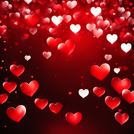 Red hearts bokeh backgroundの素材