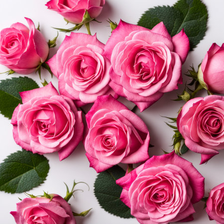 Pink roses on white backgroundの素材
