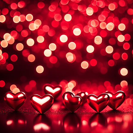 Red hearts bokeh backgroundの素材