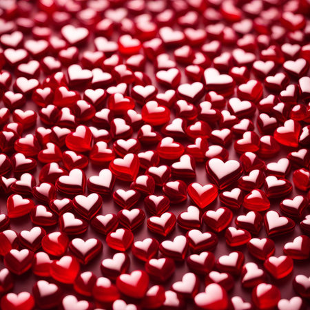 Red hearts bokeh backgroundの素材