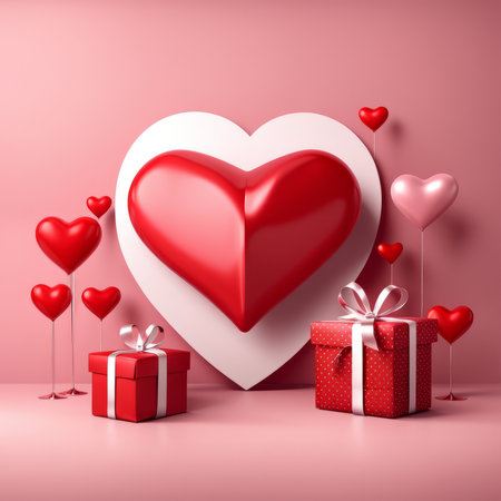3D Rendering Heart on a pink background. Happy Valentine's Day Bannerの素材
