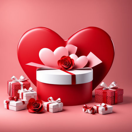 3D Rendering Heart on a pink background. Happy Valentine's Day Bannerの素材