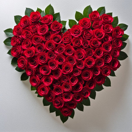 An arrangement of roses in the shape of a heartの素材