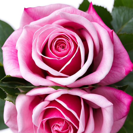 The Pink rose is reflected on a white backgroundの素材