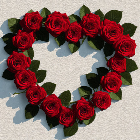 An arrangement of roses in the shape of a heartの素材