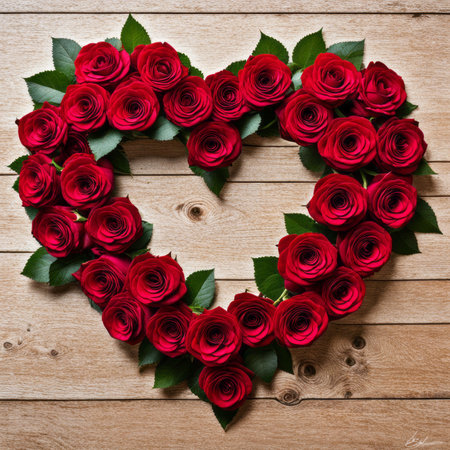 An arrangement of roses in the shape of a heartの素材