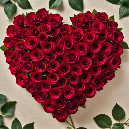 An arrangement of roses in the shape of a heartの素材