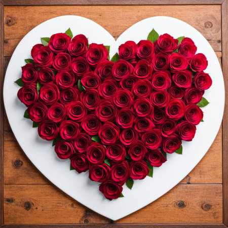 An arrangement of roses in the shape of a heartの素材