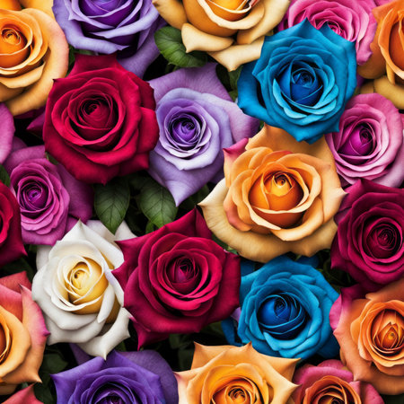 Beautiful background with colorful roses arranged as a bouquet.の素材