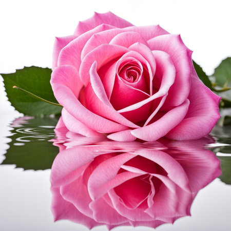 The Pink rose is reflected on a white backgroundの素材