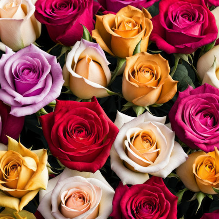 Beautiful background with colorful roses arranged as a bouquet.の素材