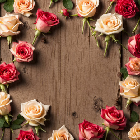 Beautiful Pink roses on wooden backgroundの素材