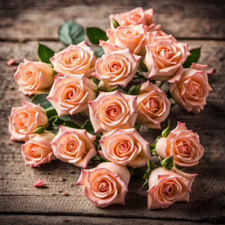 Beautiful Pink roses on wooden backgroundの素材