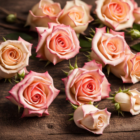 Beautiful Pink roses on wooden backgroundの素材