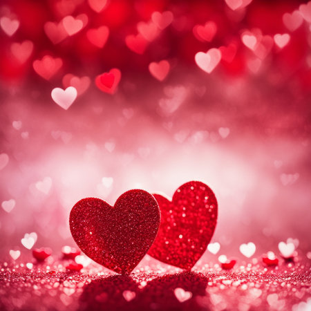 Red Hearts On Shiny Glitter Backgroundの素材