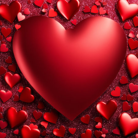 Red Hearts On Shiny Glitter Backgroundの素材