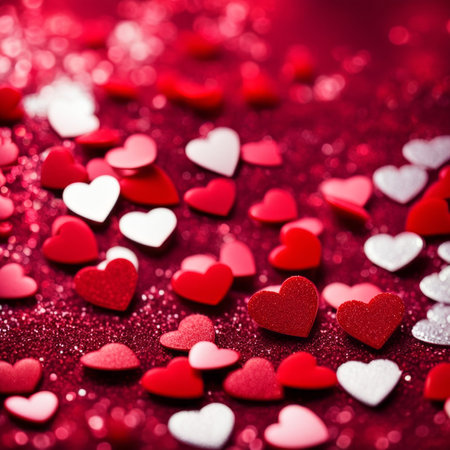 Red Hearts On Shiny Glitter Backgroundの素材
