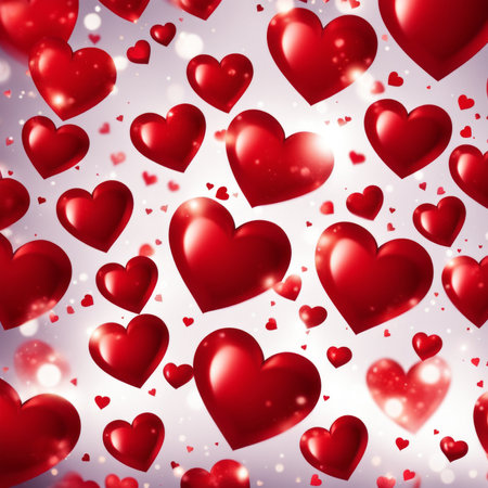 Red Hearts On Shiny Glitter Backgroundの素材