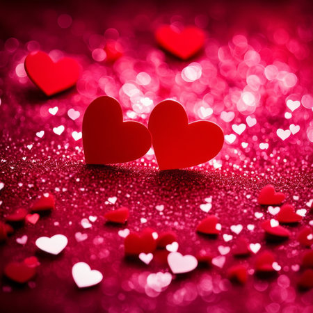 Red Hearts On Shiny Glitter Backgroundの素材