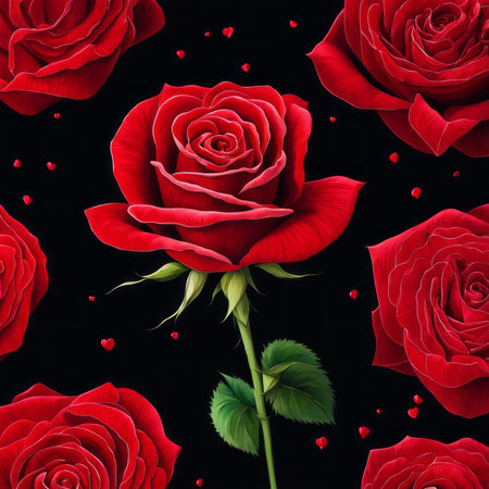 Red Roses on a black backgroundの素材