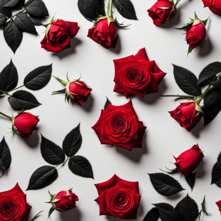 A Red Rose with leaf on a white backgroundの素材