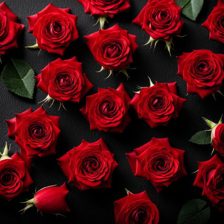 Red Roses on a black backgroundの素材