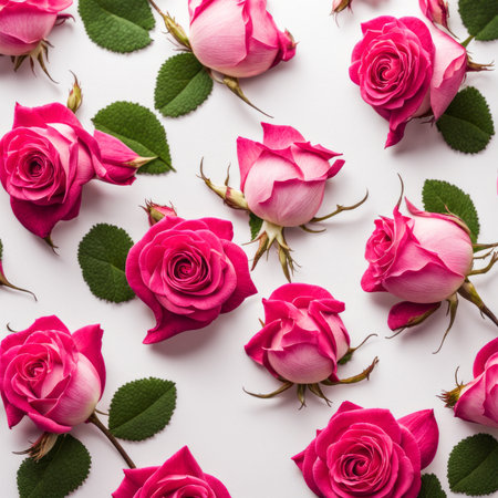 Pink roses on white backgroundの素材