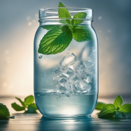 Cold and refreshing infused water with lime, ginger, mint and ice in mason jar. Copyspaceの素材