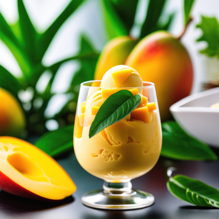 Mango ice cream in a glass. Selective focus. nature.の素材