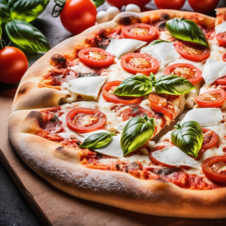 Pizza Margherita with mozzarella, tomatoes and basilの素材