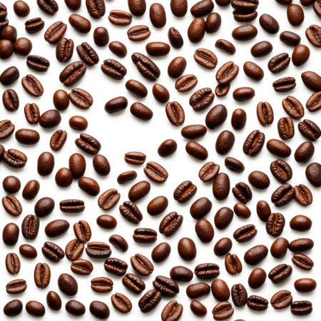 Coffee beans isolated on white background. Close-up.の素材