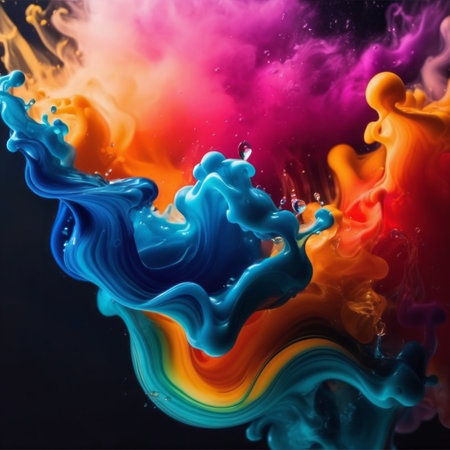 Colorful paint splashes isolated on black background. Abstract background.の素材