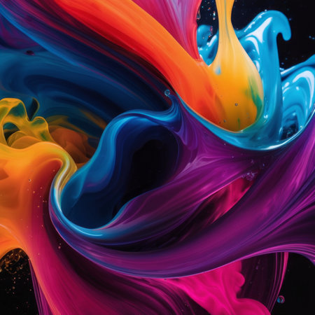 Colorful paint splashes on black background. Abstract background for designの素材