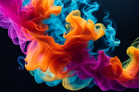 Colorful abstract smoke isolated on black background. 3D rendering.の素材