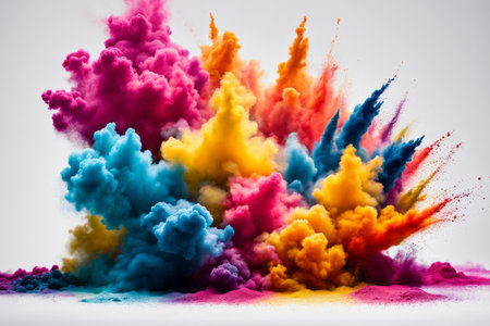 Colorful explosion of colored powder on a white background. Abstract backgroundの素材