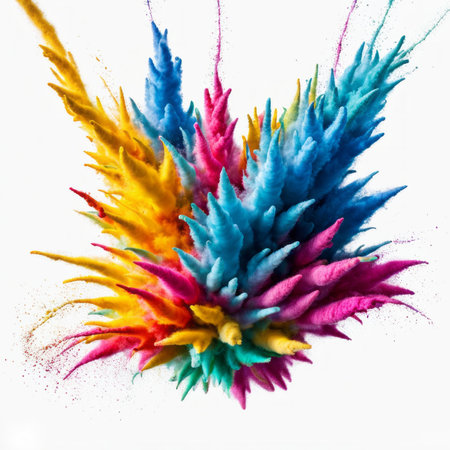 Colored powder explosion isolated on white background. Colorful dust explode.の素材