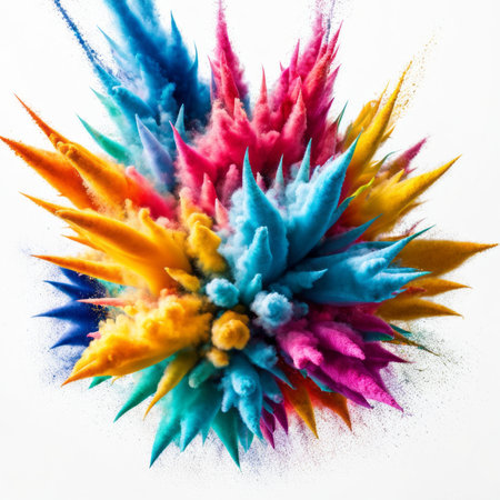 Multi-colored powder explosion on a white background. Colorful powder explosionの素材
