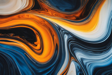 abstract background of acrylic paint in black and orange colors with a psychedelic effectの素材