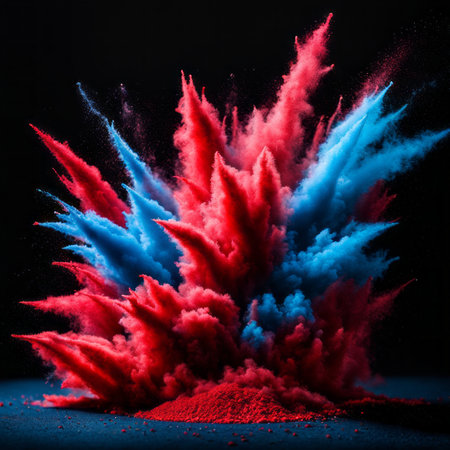 Explosion of colored powder, isolated on black background. 3d renderingの素材