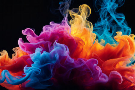 Colorful smoke isolated on black background. Abstract background for design.の素材