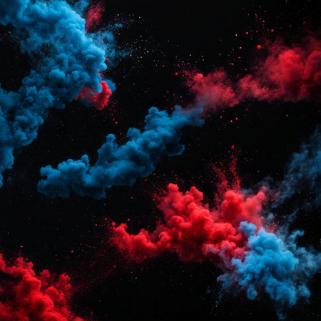 Red and blue cloud of smoke on a black background. 3d renderingの素材