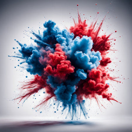 Explosion of colored smoke isolated on white background. 3D renderingの素材