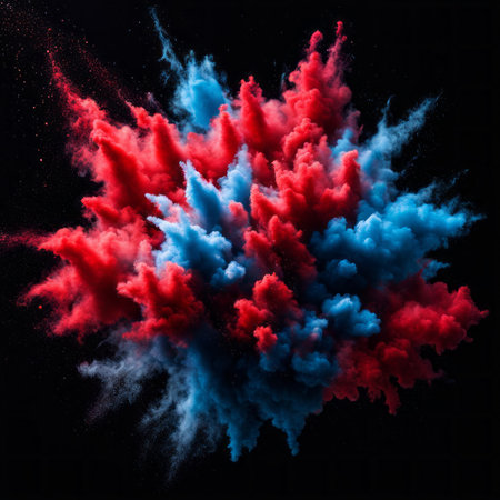 Explosion of colored smoke on a black background. 3d renderingの素材